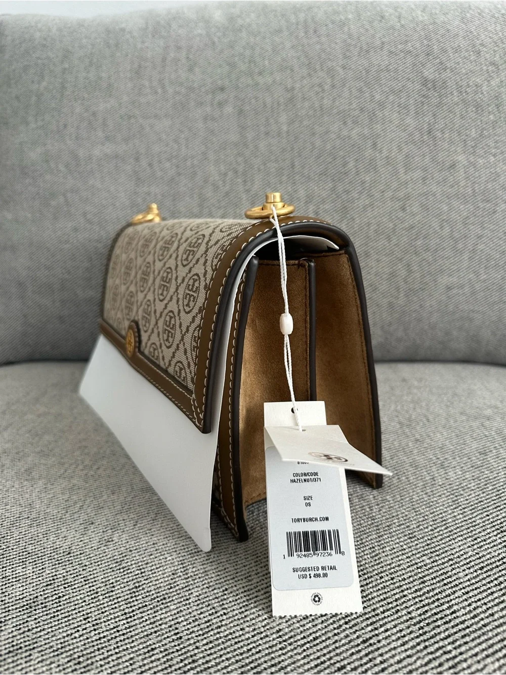NWT Tory Burch 81863 T MONOGRAM SHOULDER BAG Hazelnut